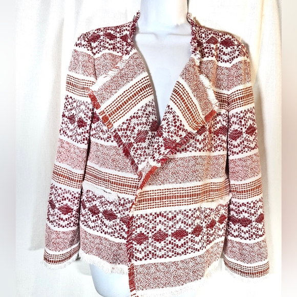 2/$20 LOFT sz 10 Tweed Pattern Fringed Jacket - Picture 1 of 10